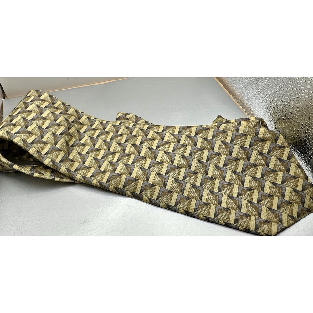Vintage Tom James Woven Pattern Tie Brown Beige‎ Gray Mens